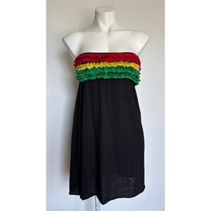 VTG USA Paper Tag Y2K Jamaica Reggae Rasta Ruffle Tube Dress Bob Marley Festival